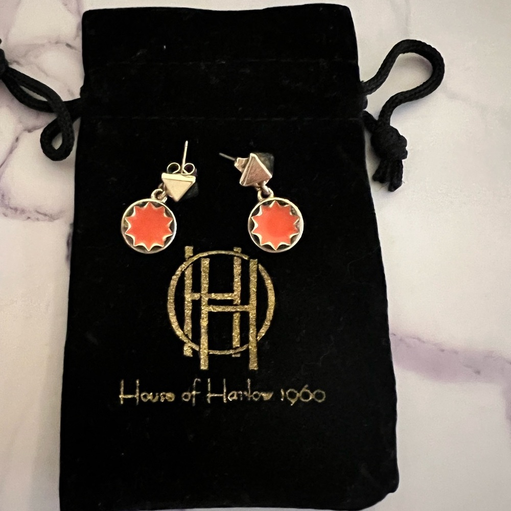 House of Harlow starburst orange drop earrings